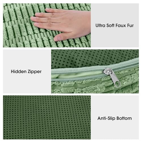 513Q0Q7mn-L._SL500_.jpg HOMBYS Round Faux Fur Ottoman Pouf Cover—Striped Tufted Storage Foot Rest for Living Room or Office (Sage Green) - Image 8