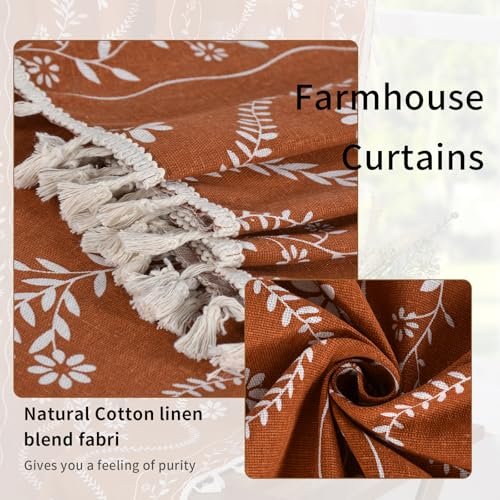 513yLt2oNCL._SL500_.jpg Schweek 84-Inch Terracotta Boho Farmhouse Curtains - 2 Panels, Semi-Sheer Floral Drapes for Living Room. - Image 5