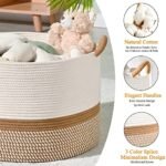 KAKAMAY Large Cotton Rope Blanket Basket (20"x13") - Woven Storage for Baby, Laundry, Toys (White/Brown) - Image 6