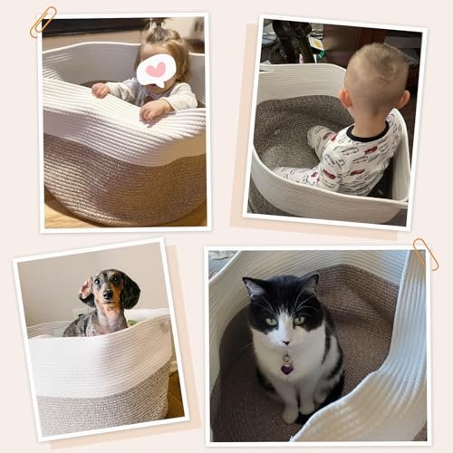 515RHWhCLRL._SL500_.jpg INDRESSME XXXLarge Cotton Rope Basket - 21.7" x 21.7" x 13.8" for Baby Laundry, Toys & Comforters, Easy-Handle Storage Solution. - Image 2