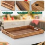 17-Inch Acacia Wood Serving Tray with Handles - Versatile Large Wooden Tray for Ottoman, Breakfast, and More - Image 4