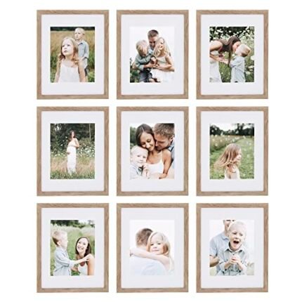 Sheffield Home 9 Piece Gallery Wall Frame Set, 11x14 Inch, Light Natural