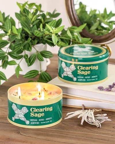 516P98-DDRL._SL500_.jpg AOOVOO Sage Candle for Cleansing – 12oz Large 3-Wick Scented Candle with Crystals & Sage, Non-Toxic Aromatherapy Gift for Meditation. - Image 6
