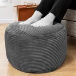 Poofieotto Round Velvet Pouf Ottoman – Modern 20x12 Foam Foot Stool for Living Room Storage, Gray - Image 6