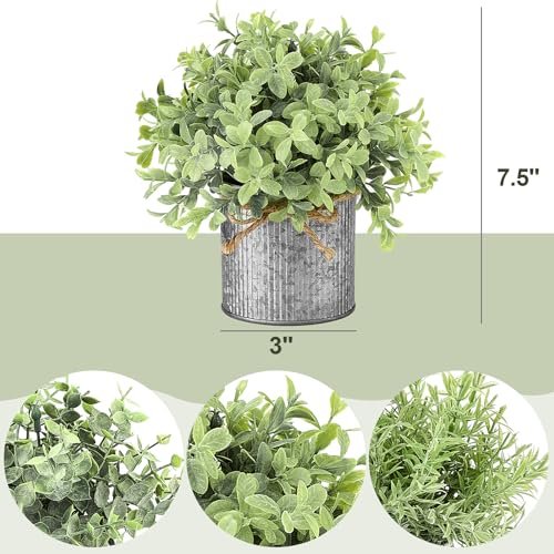 51734afWj7L._SL500_.jpg Mkono 3-Pack Small Eucalyptus Fake Plants in Galvanized Metal Pots for Farmhouse Decor - Image 5