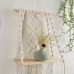 Handmade Macramé Wall Hanging Plant Shelf - Boho Floating Wood Decor for Indoor/Outdoor Use - Image 3