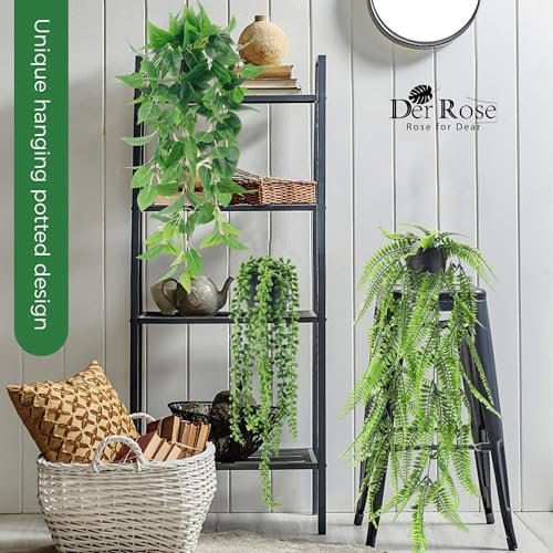 517w1Qx6H5L._SL500_.jpg Der Rose 4Pcs Faux Hanging Plants: Ivy Vine, Eucalyptus, Boston Fern & String of Pearls for Boho Indoor/Outdoor Decor. - Image 7