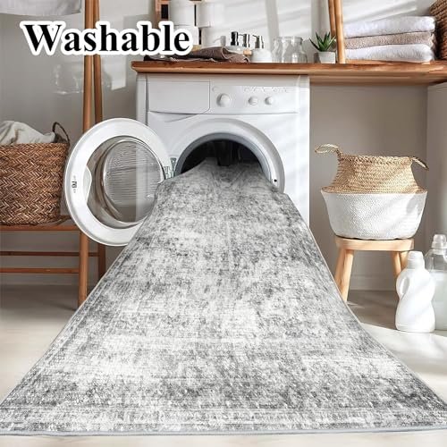518QBnaa1QL._SL500_.jpg CHAMPLANT 6x9 Washable Gray Vintage Area Rug - Thin Non-Slip Carpet for Living Room, Bedroom, and Kitchen Decor. - Image 3