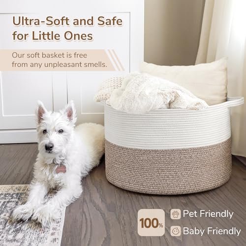 51AB8tPGCGL._SL500_.jpg INDRESSME XXXLarge Cotton Rope Basket - 21.7" x 21.7" x 13.8" for Baby Laundry, Toys & Comforters, Easy-Handle Storage Solution. - Image 6