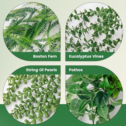 51Ajqk9EyNL._SL500_.jpg Der Rose 4Pcs Faux Hanging Plants: Ivy Vine, Eucalyptus, Boston Fern & String of Pearls for Boho Indoor/Outdoor Decor. - Image 3