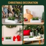 MyGift 10" Artificial Grass in White Rectangular Wood Planter - Faux Indoor Tabletop Décor - Image 7