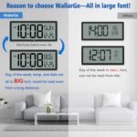 WallarGe 14.5'' Large Digital Wall Clock - Battery Operated with Jumbo Numbers, Date & Temp Display, Easy to Read and Set, Auto DST Feature. - Image 2