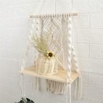 Handmade Macramé Wall Hanging Plant Shelf - Boho Floating Wood Decor for Indoor/Outdoor Use - Image 5