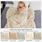 Cozy Bliss Faux Fur Throw Blanket - Plush Striped Sofa Blanket for Couch & Bedroom, 60x80 in Beige. - Image 6