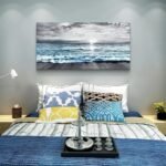 Wapluam Large Canvas Wall Art: Black & White Blue Sea Wave Decor for Living Room, Bedroom, Office. - Image 4