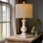 PoKat 20.5" Vintage Farmhouse Table Lamp - Rustic Nightstand Lamp in Distressed Washed White, Ideal for Small Spaces. - Image 5