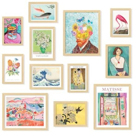 97 Decor Eclectic FRAMED Wall Art Set - Colorful Eclectic Decor, Retro Colorful Wall Art Prints, Trendy Maximalist Decoration Aesthetic Pictures Gallery Wall Prints, Famous Artist Posters For Bedroom (BEIGE FRAME)