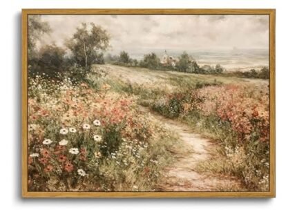 OIQArtOIQ Framed Canvas Wall Art,Vintage Decor,Landscape Nature Country Wildflower Paintings Farmhouse Pictures Modern Artwork Rustic Fall Flower Prints Cottagecore Office Living Room Bedroom Bathroom