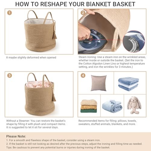 51EflTJemGL._SL500_.jpg Mkono Natural Rope Storage Basket with Wooden Beads – Stylish Organizer for Blankets, Toys, Clothes, and Plants (16"W × 13.8"L) - Image 8