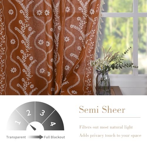 51Fwb7NP7zL._SL500_.jpg Schweek 84-Inch Terracotta Boho Farmhouse Curtains - 2 Panels, Semi-Sheer Floral Drapes for Living Room. - Image 3