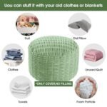 HOMBYS Round Faux Fur Ottoman Pouf Cover—Striped Tufted Storage Foot Rest for Living Room or Office (Sage Green) - Image 5