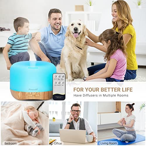 51Gzw38RjhL._SL500_.jpg Homeweeks 300ml Essential Oil Diffuser: Quiet Ultrasonic Aromatherapy, Wood Grain, Remote Control, Timer & 7 Color Lights. Perfect for Bedroom Use! - Image 2