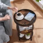 Dulcii Round End Table with 3 Storage Shelves – Small Space Sofa, Nightstand, or Outdoor Table in Rustic Brown - Image 7