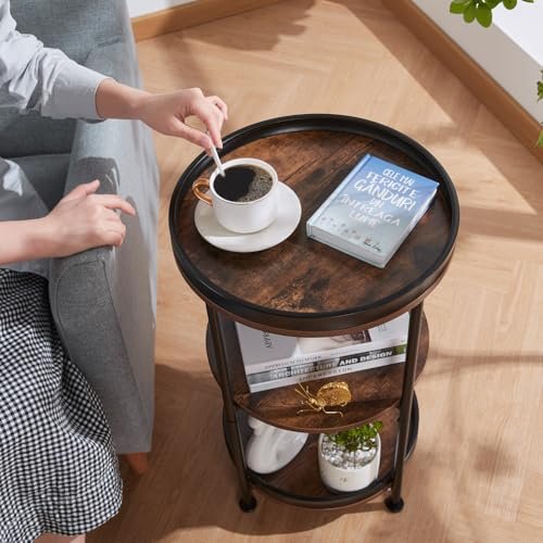 51H8VxmfuzL._SL500_.jpg Dulcii Round End Table with 3 Storage Shelves – Small Space Sofa, Nightstand, or Outdoor Table in Rustic Brown - Image 7
