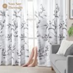 HOMEIDEAS Light Grey & White Semi-Sheer Curtains, 52x63" – 2 Panels, Floral Print for Privacy & Light Filtering in Bedroom or Living Room. - Image 2