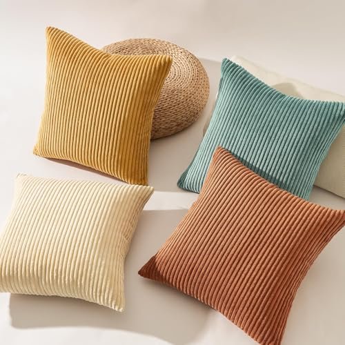 51HAVe6eDeL._SL500_.jpg Topfinel Set of 4 Velvet Decorative Pillow Covers, 18x18 inch, Orange/Teal, Modern Boho Farmhouse Style. - Image 5