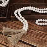 58in Wood Bead Garland with Tassels - Rustic Farmhouse Decor & Boho Wall Hanging Beads - Image 7