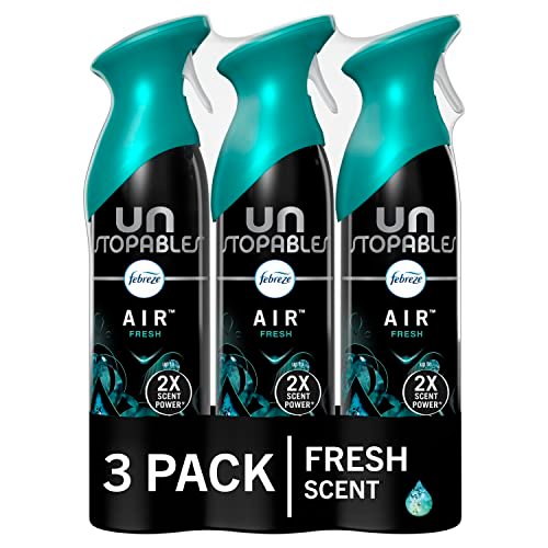 Febreze Air Mist Odor-Eliminating Spray, Fresh Scent, 8.8oz Aerosol Can, Febreze Air Mist Air Freshener Spray, Odor-Fighting Room Spray, Air Fresheners for Home and Bathroom and Kitchen, Aerosol Can, Unstopables Fresh Scent, 8.8oz, 3 Count