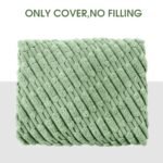 HOMBYS Round Faux Fur Ottoman Pouf Cover—Striped Tufted Storage Foot Rest for Living Room or Office (Sage Green) - Image 6