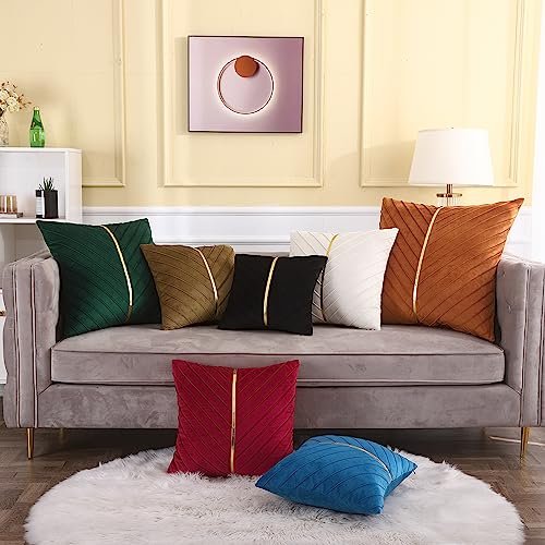 51KPxUxU0eL._SL500_.jpg Tosleo Black Velvet Throw Pillow Covers 18x18” - Pack of 2 with Gold Leather for Modern Luxury Decor. - Image 8