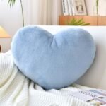 XVTRU Dusty Blue Heart Pillows, Cute Heart Decorative Pillow, Heart Shaped Throw Pillows for Bed, Faux Rabbit Fur Plush Hoom Decor Pillow Cushion for Chair Sofa Living Room (Medium-15.7"x11.8")