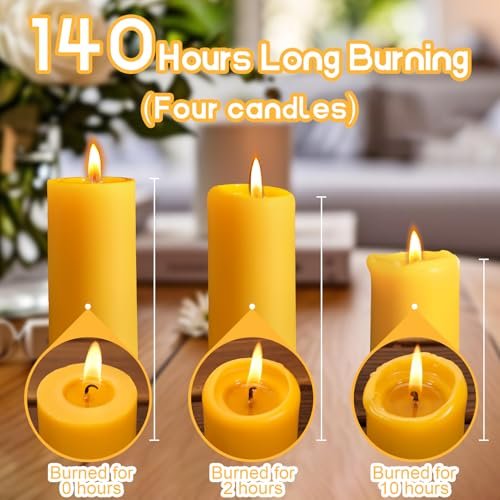 51Ky6IJs6pL._SL500_.jpg 4PCS 2x4" Pure Beeswax Pillar Candles - 140 Hours Burn Time, Smokeless & Dripless for Home Decor & Spa. - Image 5