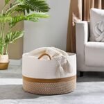 KAKAMAY Large Cotton Rope Blanket Basket (20"x13") - Woven Storage for Baby, Laundry, Toys (White/Brown) - Image 2