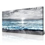 Wapluam Large Canvas Wall Art For Living Room Wall Decorations For Bedroom Office Wall Decor Black And White Wall Painting Blue Sea Wave Pictures Artwork For Modern Framed Beach Posters Home Decor