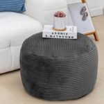 Poofieotto Round Velvet Pouf Ottoman – Modern 20x12 Foam Foot Stool for Living Room Storage, Gray - Image 3
