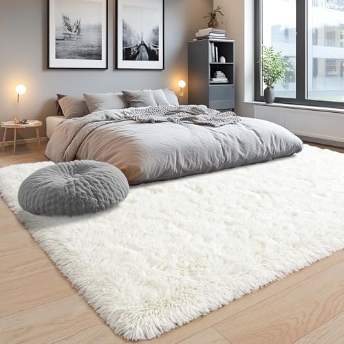 51O5enr7cbL._SL500_.jpg Ultra Soft 8x10 Area Rugs: Fluffy Shaggy Carpets for Living Rooms & Kids' Rooms - Non-Slip, Modern Cream White Decor. - Image 7