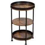 Dulcii Round End Table with 3 Storage Shelves – Small Space Sofa, Nightstand, or Outdoor Table in Rustic Brown - Image 5