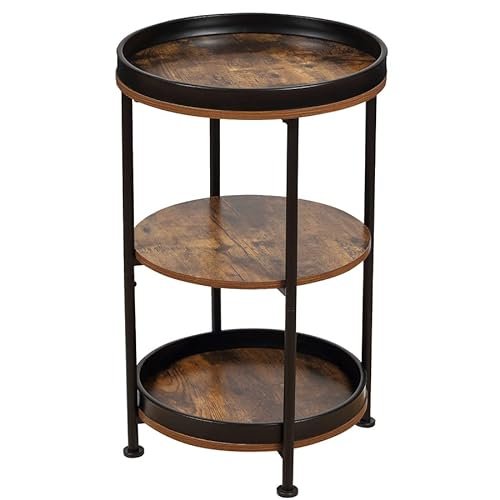 51OgjImGDwL._SL500_.jpg Dulcii Round End Table with 3 Storage Shelves – Small Space Sofa, Nightstand, or Outdoor Table in Rustic Brown - Image 5
