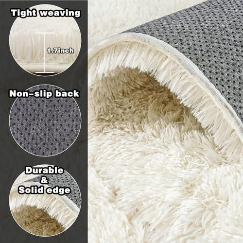 51OpsUF27LL._SL500_.jpg Ultra Soft 8x10 Area Rugs: Fluffy Shaggy Carpets for Living Rooms & Kids' Rooms - Non-Slip, Modern Cream White Decor. - Image 5