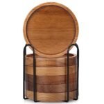 6-Piece Acacia Wood Coaster Set with Holder – Modern Rustic Coasters for Home, Dining, and Beer Bars - Image 5