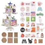Tiered Tray Decor Set - Interchangeable Seasonal & Holiday Decoration Bundle Rustic Home Decor for Living Room Bedroom, Include 3 Frames with 21 Double-sided Cards & 13 Wood Signs