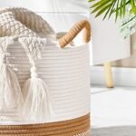 KAKAMAY Large Cotton Rope Blanket Basket (20"x13") - Woven Storage for Baby, Laundry, Toys (White/Brown) - Image 4