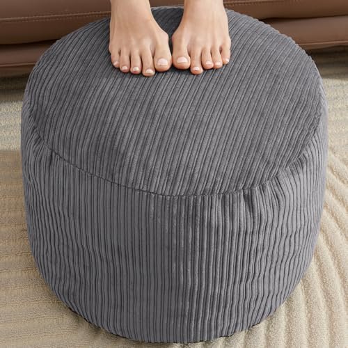 WSOFRLAC Dark Grey Pouf Ottoman - 26x18 Corduroy Foot Stools WSOFRLAC Pouf Ottoman Foot Stools with Foam Small Ottoman for Living Room Corduroy Ottomans Pouf 26x18 Floor Poufs Foot Rest for Chair Dark Grey Hassocks and Ottomans