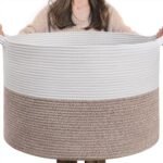 INDRESSME XXXLarge Cotton Rope Basket 21.7" x 21.7" x 13.8" Woven Baby Laundry Blanket Basket Toy Baskets with Handle Storage Comforter Cushions Thread Laundry Hamper