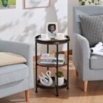 Dulcii Round End Table with 3 Storage Shelves – Small Space Sofa, Nightstand, or Outdoor Table in Rustic Brown - Image 6