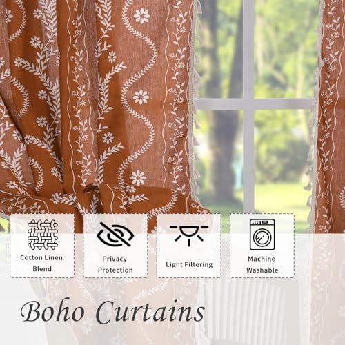 51Smg902MPL._SL500_.jpg Schweek 84-Inch Terracotta Boho Farmhouse Curtains - 2 Panels, Semi-Sheer Floral Drapes for Living Room. - Image 4